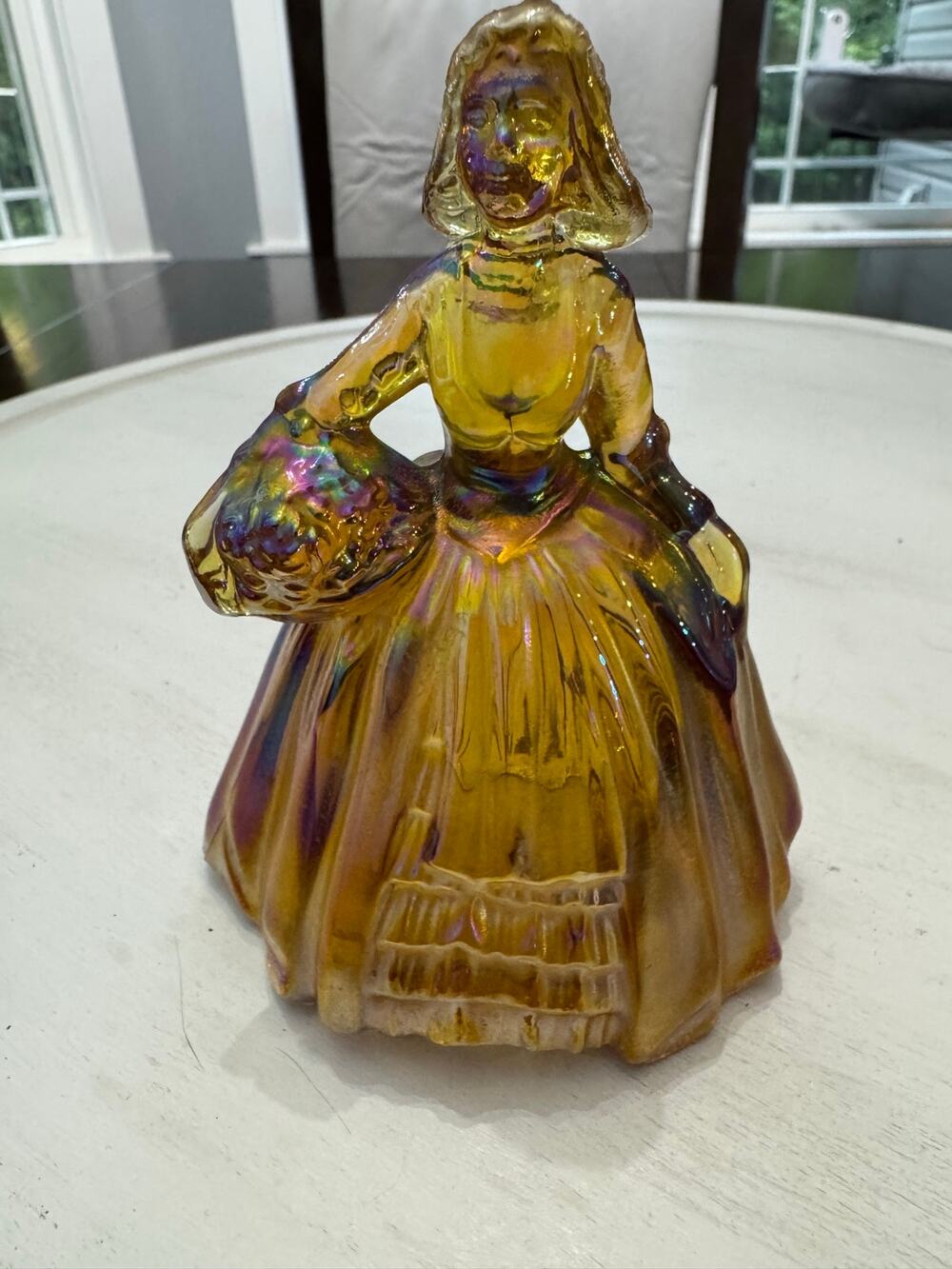 Wheaton Iridescent Marigold Lady Carnival Glass Figurine Approx. 5" Tall